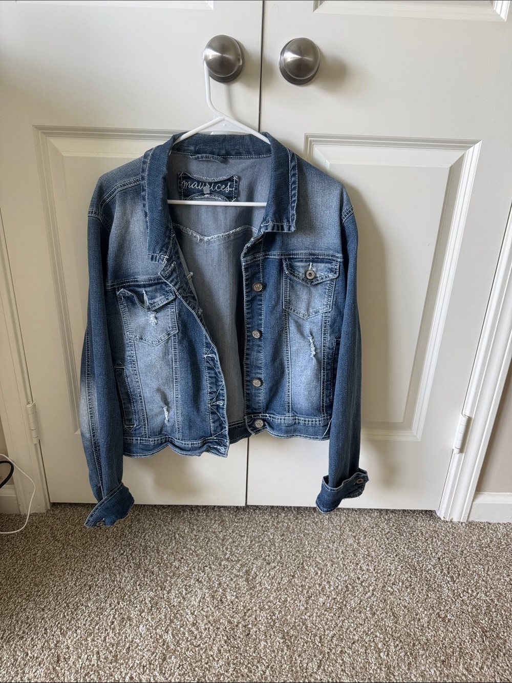Maurices Light Blue Distressed Denim Jacket